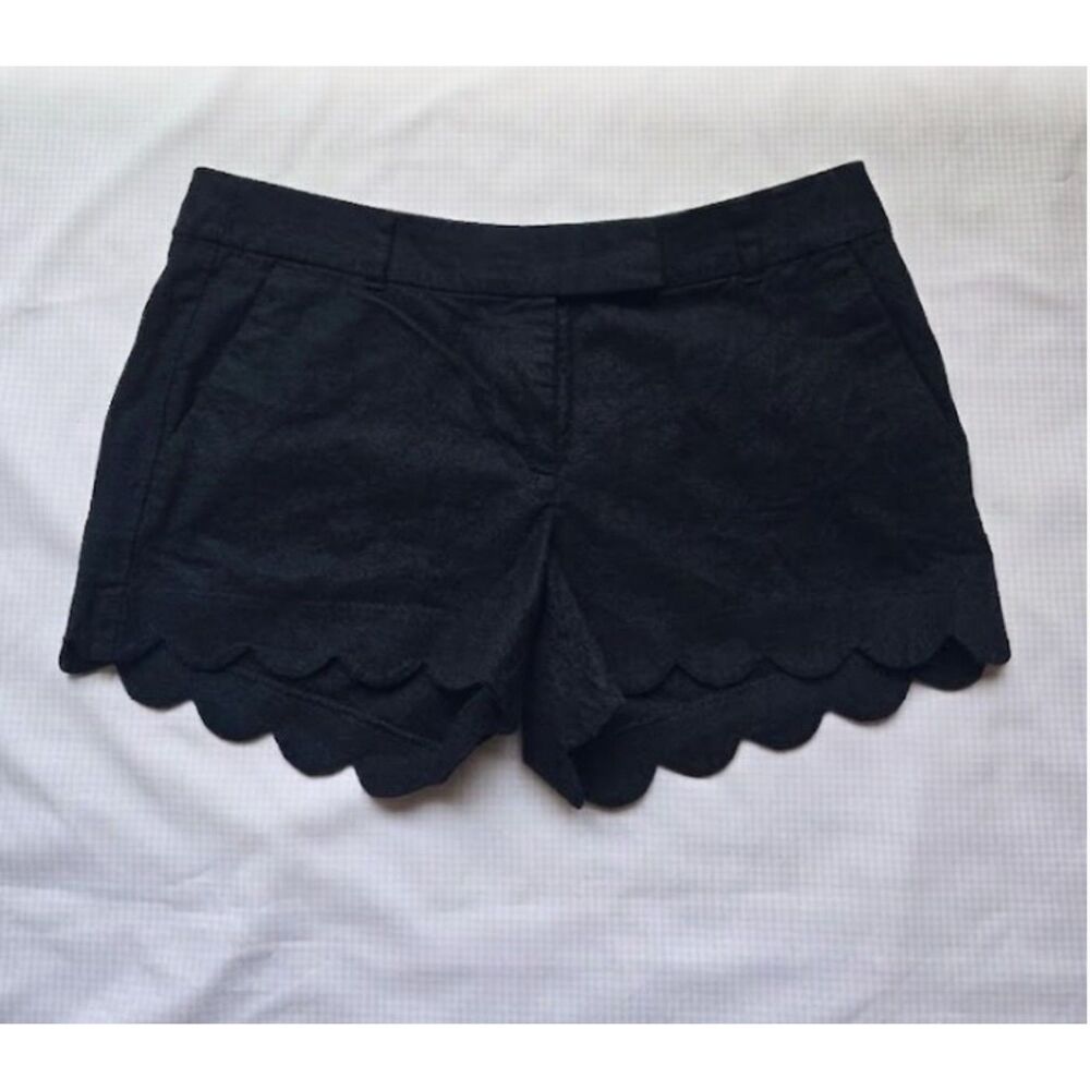 J Crew Women's Black 4" Scalloped Hem Short. Size 10 - Picture 2 of 8